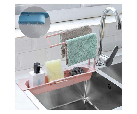 Organizator reglabil pentru chiuveta bucatarie, suport laveta, detergent, universal, Onuvio™ - Roz