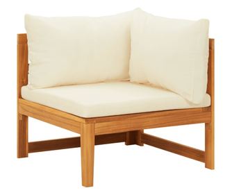 Ъглов диван с кремавобели възглавници акация масив