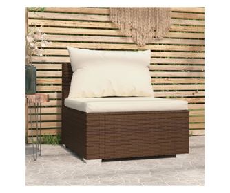Градински среден диван с възглавници, кафяв полиратан