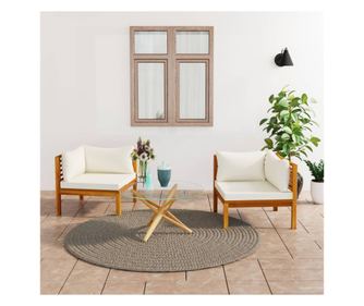 Kutne garniture s jastucima bijele boje, 2 kom., masivno drvo akacija