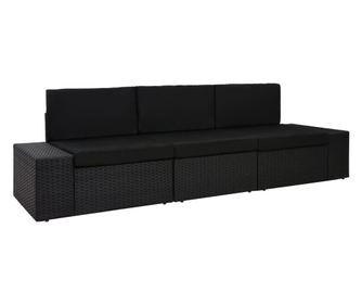 Триместен модулен диван, полиратан, черен