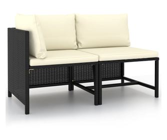 Set canapele de grădină cu perne, 2 piese, negru, poliratan