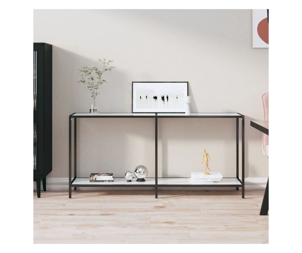 Konzolos asztal, fehr, 160x35x75,5 cm, edzett veg