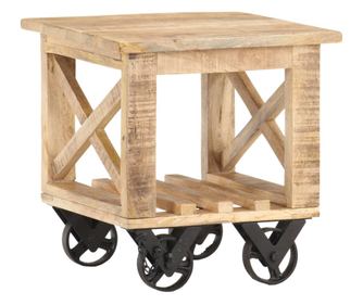 Odkládací stolek s kolečky 40 x 40 x 42 cm hrubý mangovník