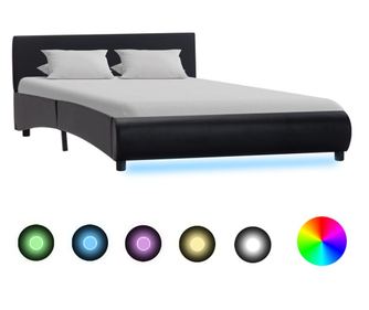 Рамка за легло с LED осветление, черна, 140 x 200 см, еко кожа
