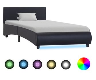 Рамка за легло с LED осветление, черна, 100 x 200 см, еко кожа
