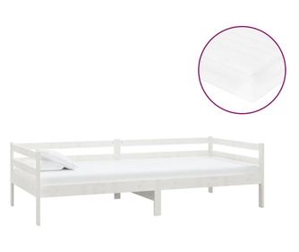 Дневно легло с матрак, 90x200 см, бяло, бор масив