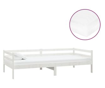 Дневно легло с матрак, 90x200 см, бяло, бор масив