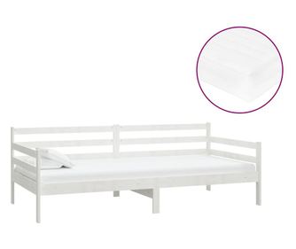 Дневно легло с матрак, 90x200 см, бяло, бор масив