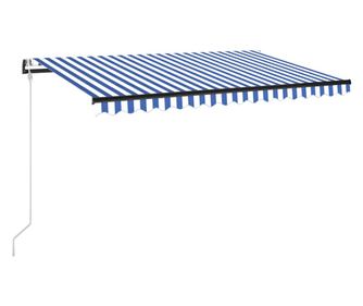 Автоматичен сенник LED сензор за вятър 400x350 см синьо и бяло