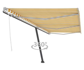 sárga-fehér kézzel kihúzható póznás napellenző 600 x 350 cm