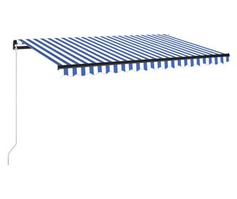 Ръчно прибиращ се сенник с LED, 450x350 см, синьо и бяло