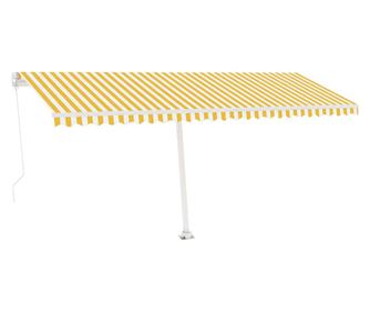 Ръчно прибиращ се сенник с LED, 500x350 см, жълто и бяло