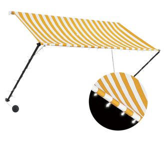 feltekerhető sárga és fehér napellenző LED-del 250 x 150 cm