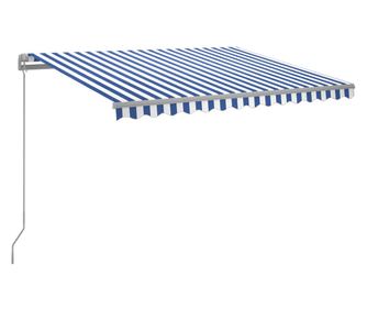 Ръчно прибиращ се сенник с LED, 300x250 см, синьо и бяло