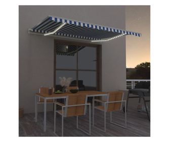 Сгъваема ръчна тента с LED, синя/бяла, 450x350 см