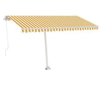 sárga és fehér kézzel kihúzható LED-es napellenző 400 x 300 cm