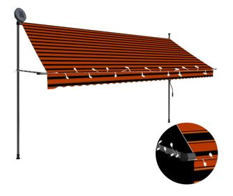 narancssárga-barna kézzel feltekerhető LED-es napellenző 350 cm