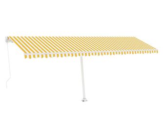 Ръчно прибиращ се сенник с LED, 600x350 см, жълто и бяло