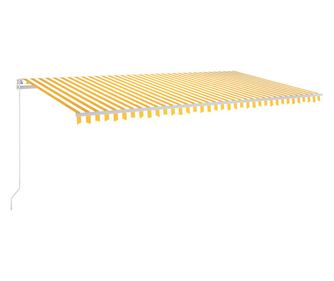 Ръчно прибиращ се сенник с LED, 600x350 см, жълто и бяло