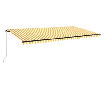 Ръчно прибиращ се сенник с LED, 600x350 см, жълто и бяло