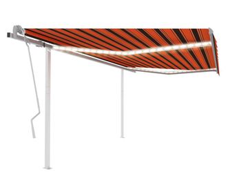 Ръчно прибиращ се тента с LED осветление, оранжево/кафяво 4,5x3 м