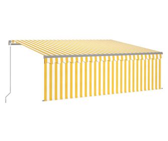 sárga-fehér kézzel kihúzható LED-es napellenző redőnnyel 4x3 m