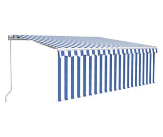 Ръчно прибиращ се сенник с щора и LED, 4,5x3 м, синьо и бяло