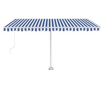kék és fehér kézzel kihúzható LED-es napellenző 450 x 300 cm