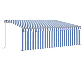 kék és fehér kézzel kihúzható napellenző redőnnyel 4,5 x 3 m