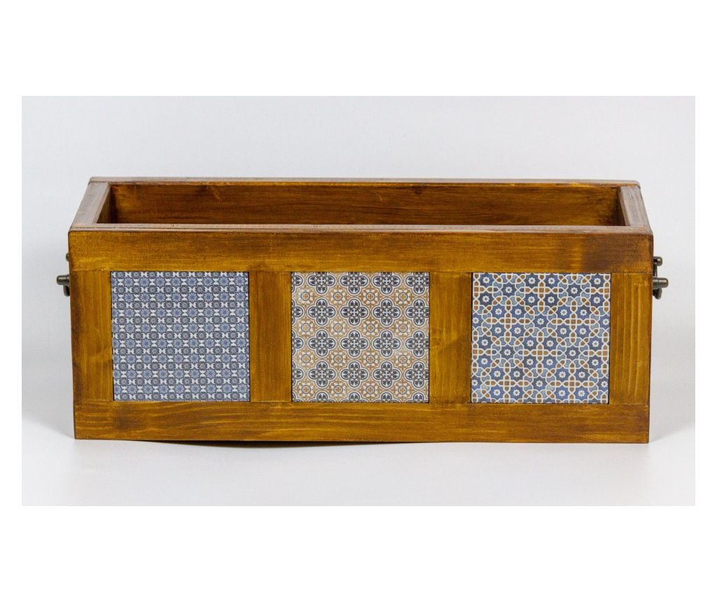 Handmade planter decorated with tile and wood, 40x16x16 cm