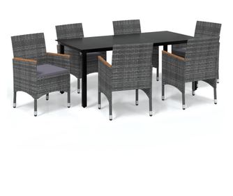 Градински трапезен комплект възглавници 7 части сив полиратан