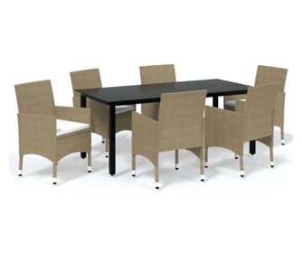 Градински трапезен комплект възглавници 7 части бежов полиратан