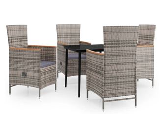 Градински трапезен комплект от 5 части с възглавници сив