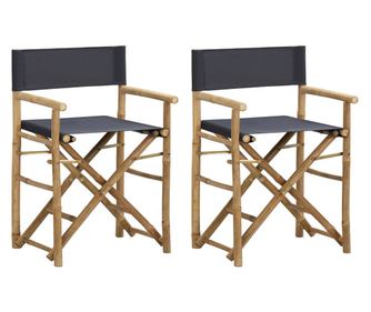 Сгъваеми режисьорски столове 2 бр. тъмно сив бамбук и плат