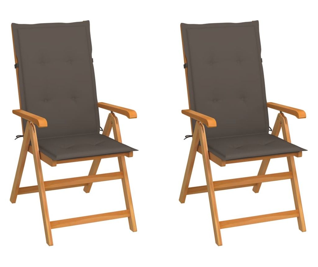 Vrtne stolice sa smeđe-sivim jastucima 2 kom masivna tikovina 