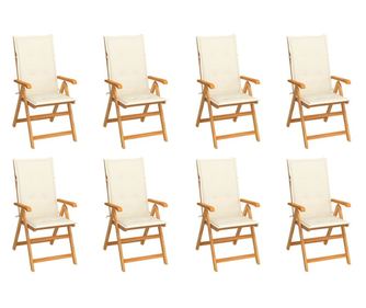 Сгъваеми градински столове с възглавници, 8 бр., масивна тикова дървесина