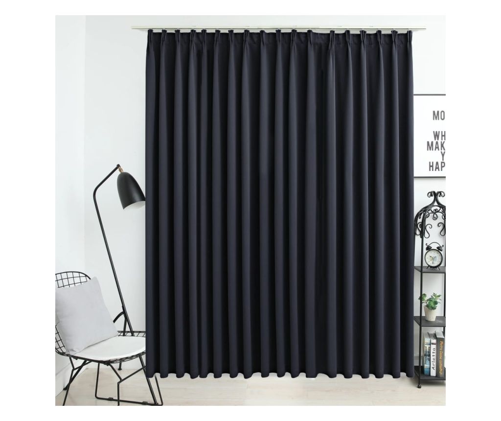 Draperie opacă, negru, 290 x 245 cm, cu cârlige
