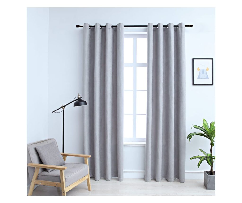 Draperii opace cu inele metalice, 2 buc., gri, 140 x 175 cm