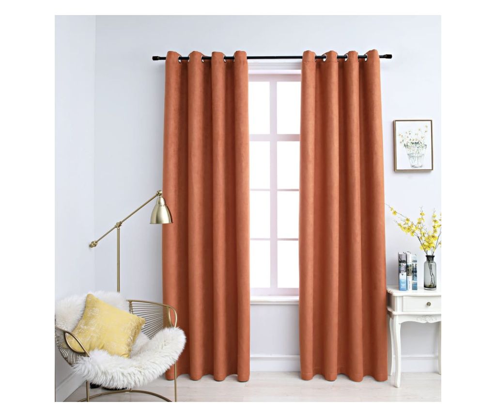 Draperii opace cu inele metalice, 2 buc., ruginiu, 140x175 cm