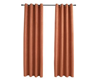 Draperii opace cu inele metalice, 2 buc, ruginiu, 140x245 cm