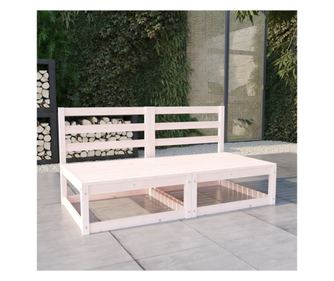 Σετ επίπλων κήπου 2 θέσεων, Λευκό, Μασίφ Ξύλο Πεύκου