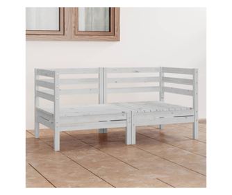 Vrtni namještaj s 2 sjedala, bijeli, masivno borovo drvo