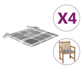 Jastuci za vrtne stolice 4 kom sivi karirani 50x50x3 cm tkanina