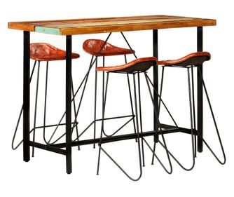 Set barskog namještaja, 5 dijelova, reciklirano drvo i prirodna koža