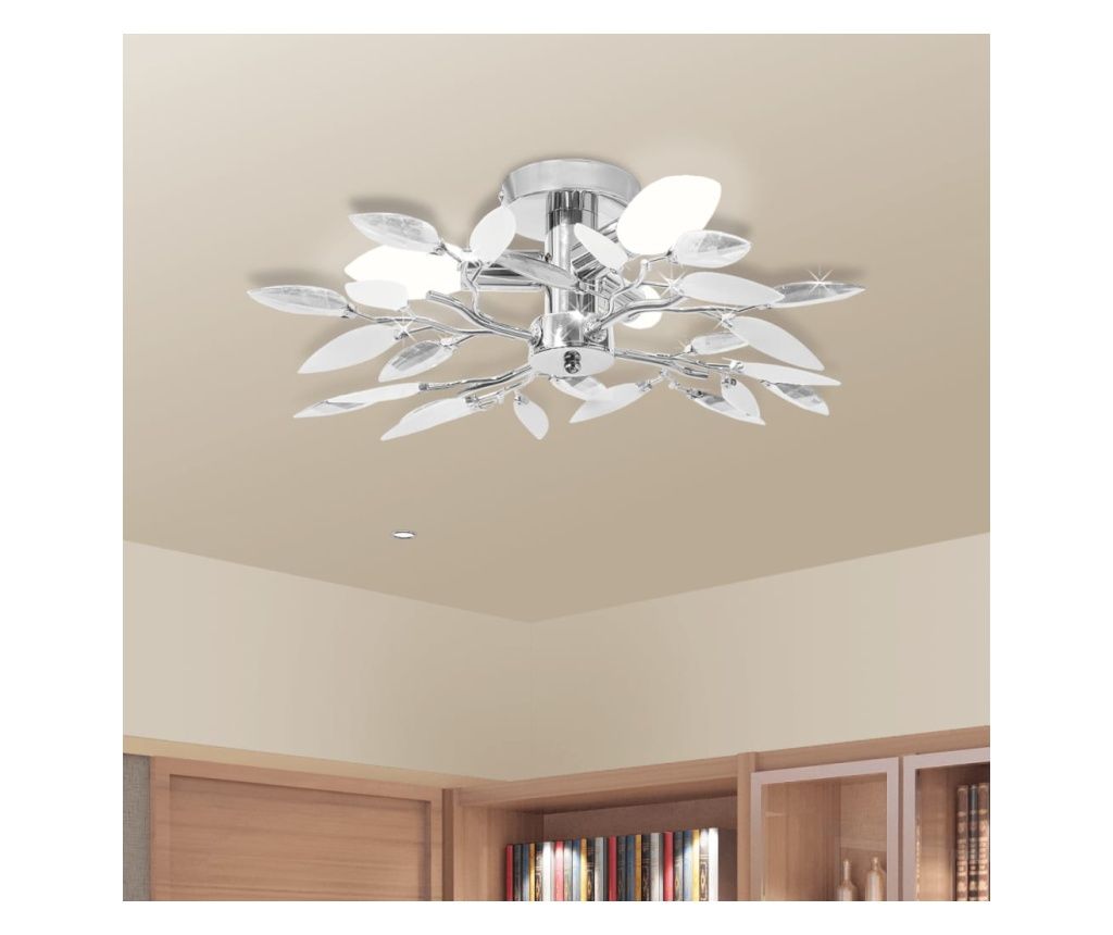 Levél alakú akril kristály csillár, fehér átlátszó, 3 E14 izzóval