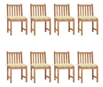 Градински столове с възглавничка, 8 бр., масивно тиково дърво