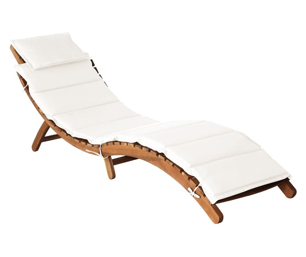 Ležaljka s jastukom, krem, masivno drvo akacije