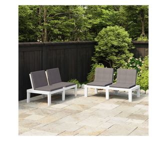 Bănci de grădină cu perne, 2 buc., alb, plastic