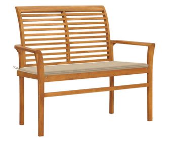 Vrtna klupa s bež jastukom, 112 cm, masivno tikovo drvo